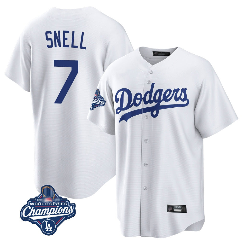 Los Angeles Dodgers #7 Blake Snell Player White HeidiMiller Game World Series Meet Stitched Jerseys