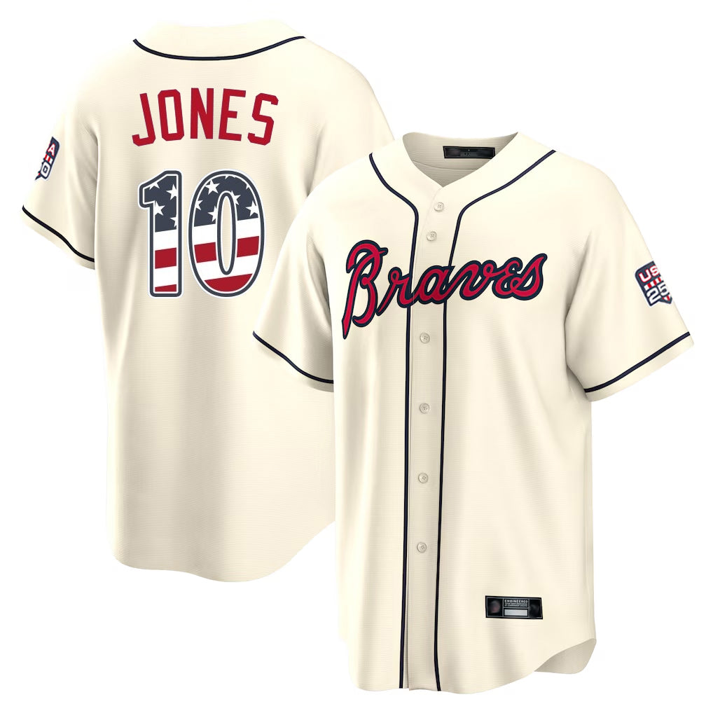 Atlanta Braves #10 Chipper Jones Player Cream HeidiMiller USA 250 Fourth Of July Limited Home Game Stitched Jerseys