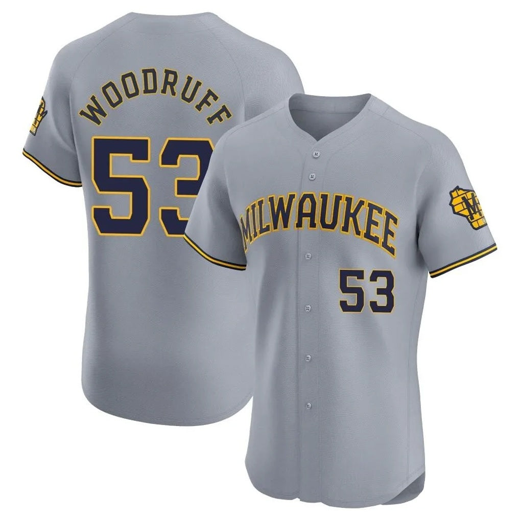Milwaukee Brewers #53 Brandon Woodruff Player Gray HeidiMiller Home Limited Elite Stitched Jerseys