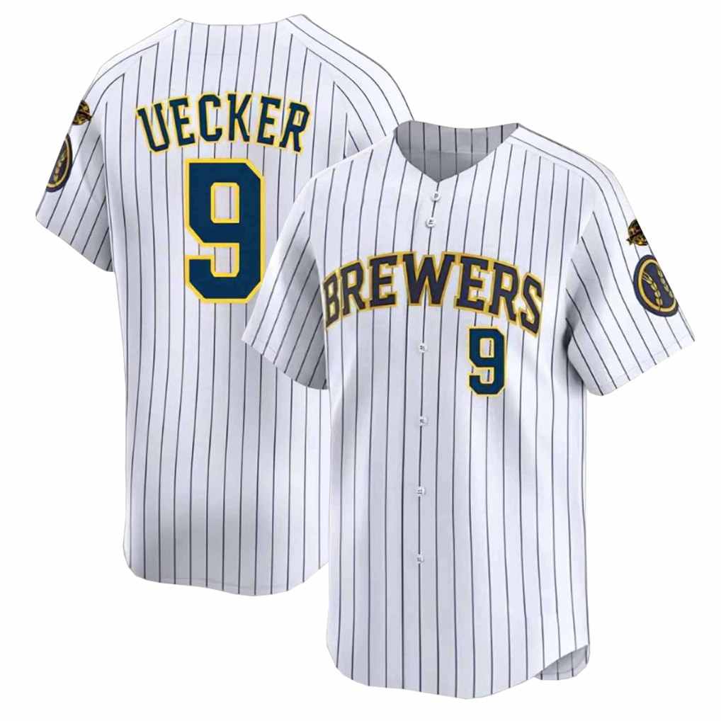 Milwaukee Brewers #9 Bob Uecker Player White HeidiMiller Stripes Home Limited Game Stitched Jerseys