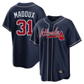 Atlanta Braves #31 Greg Maddux Player Navy HeidiMiller Home Game Stitched Jerseys