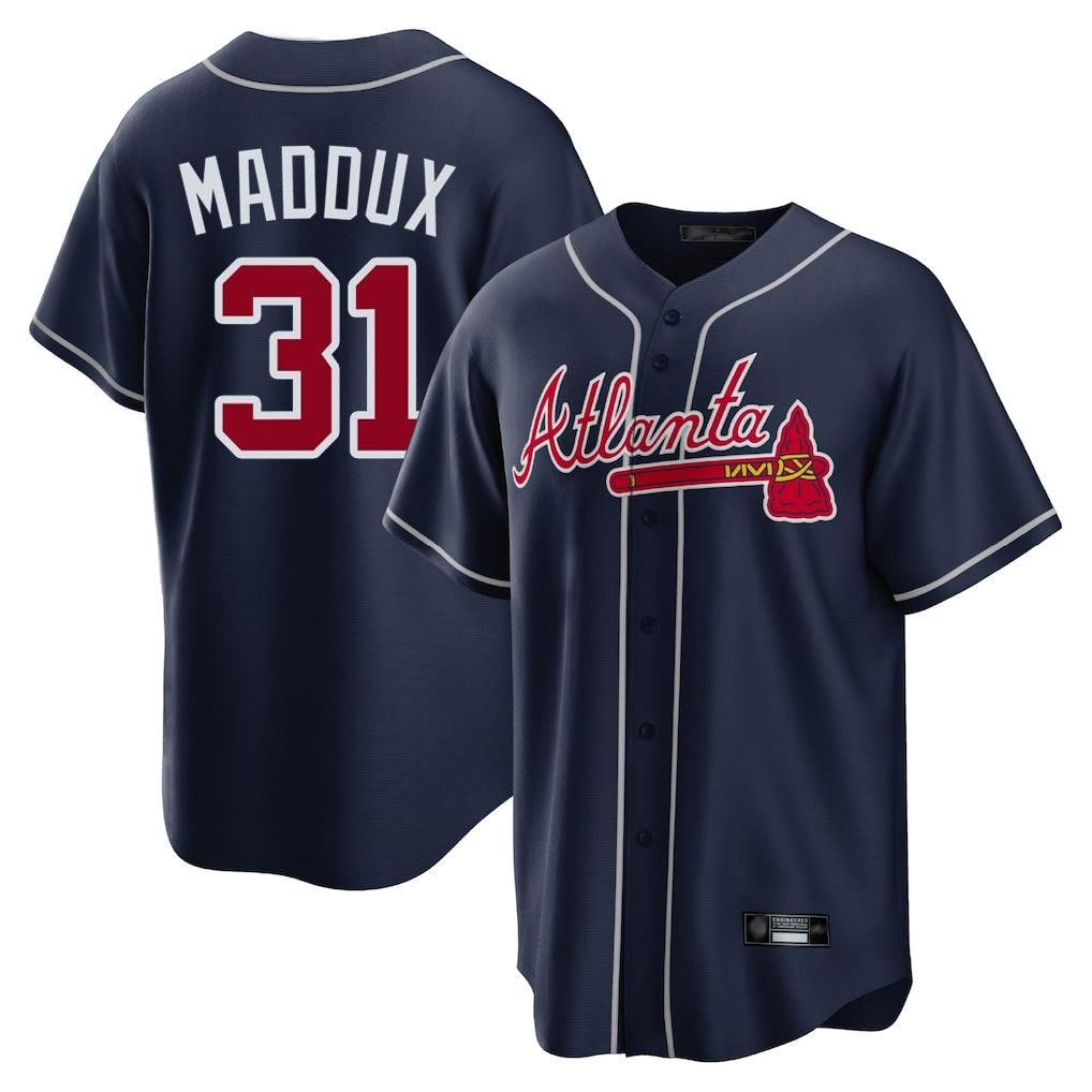 Atlanta Braves #31 Greg Maddux Player Navy HeidiMiller Home Game Stitched Jerseys