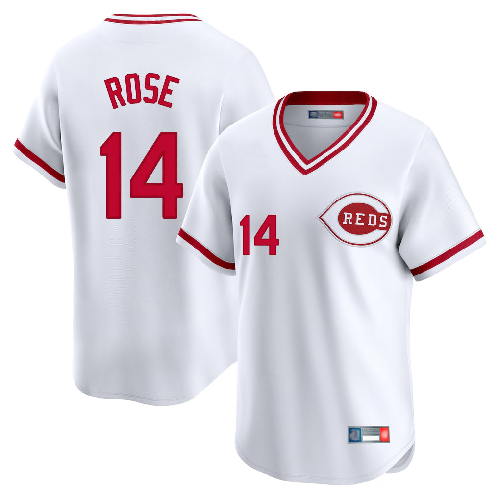 Cincinnati Reds #14 Pete Rose Player White HeidiMiller Cooperstown Collection Limited T-shirt Home Stitched Jerseys