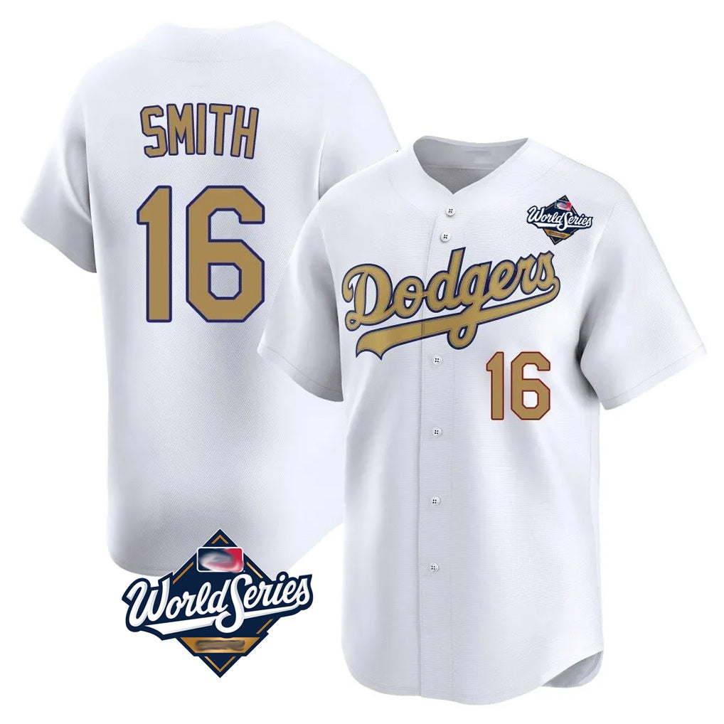 Los Angeles Dodgers #16 Will Smith Player White Gold HeidiMiller World Series Collection Limited Home Stitched Jerseys