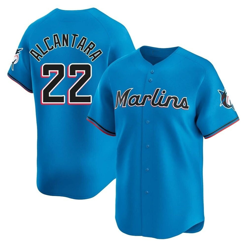 Miami Marlins #22 Sandy Alcantara Player Blue HeidiMiller Home Limited Stitched Jerseys