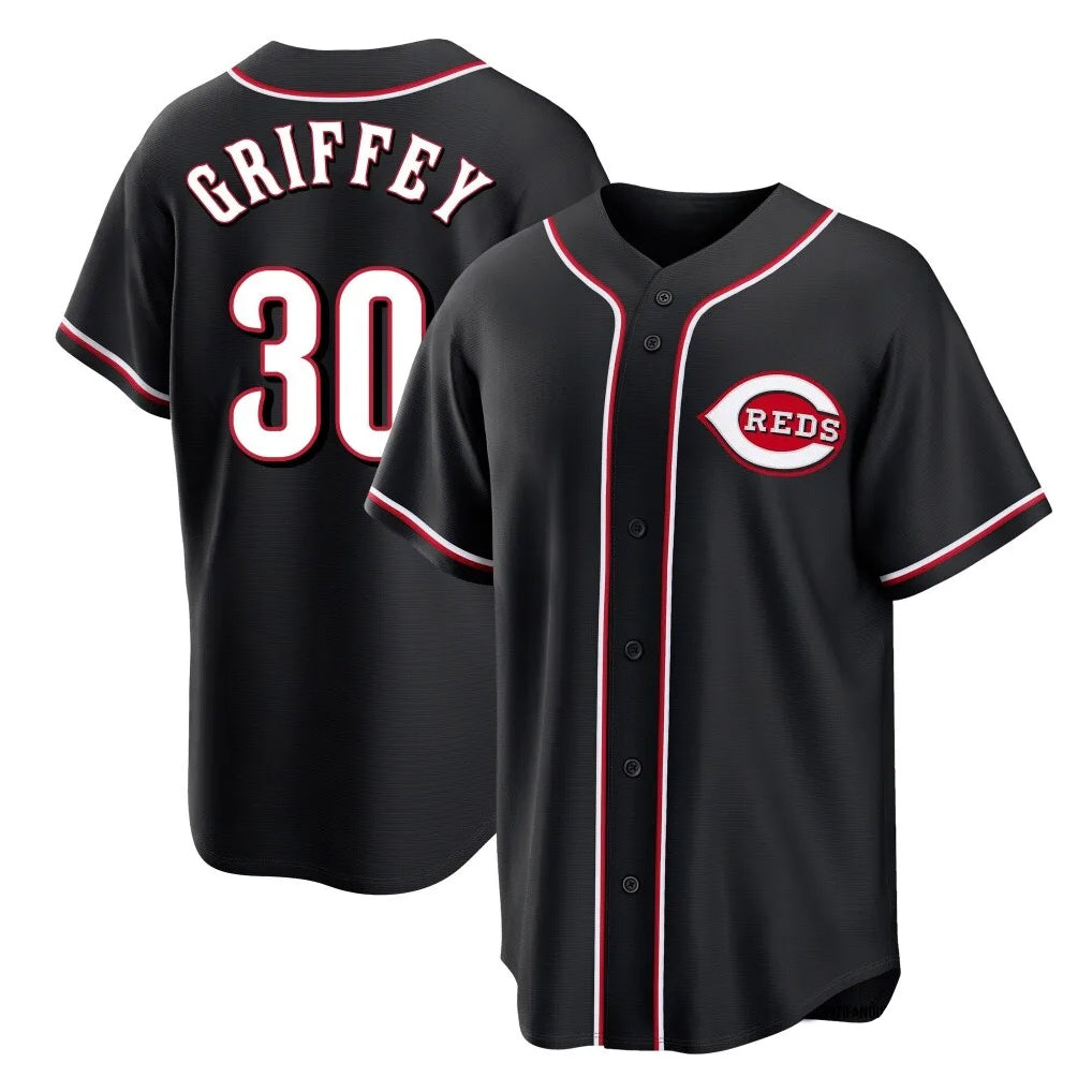Cincinnati Reds #30 Ken Griffey Player Black HeidiMiller Fashion Out Home Game Stitched Jerseys