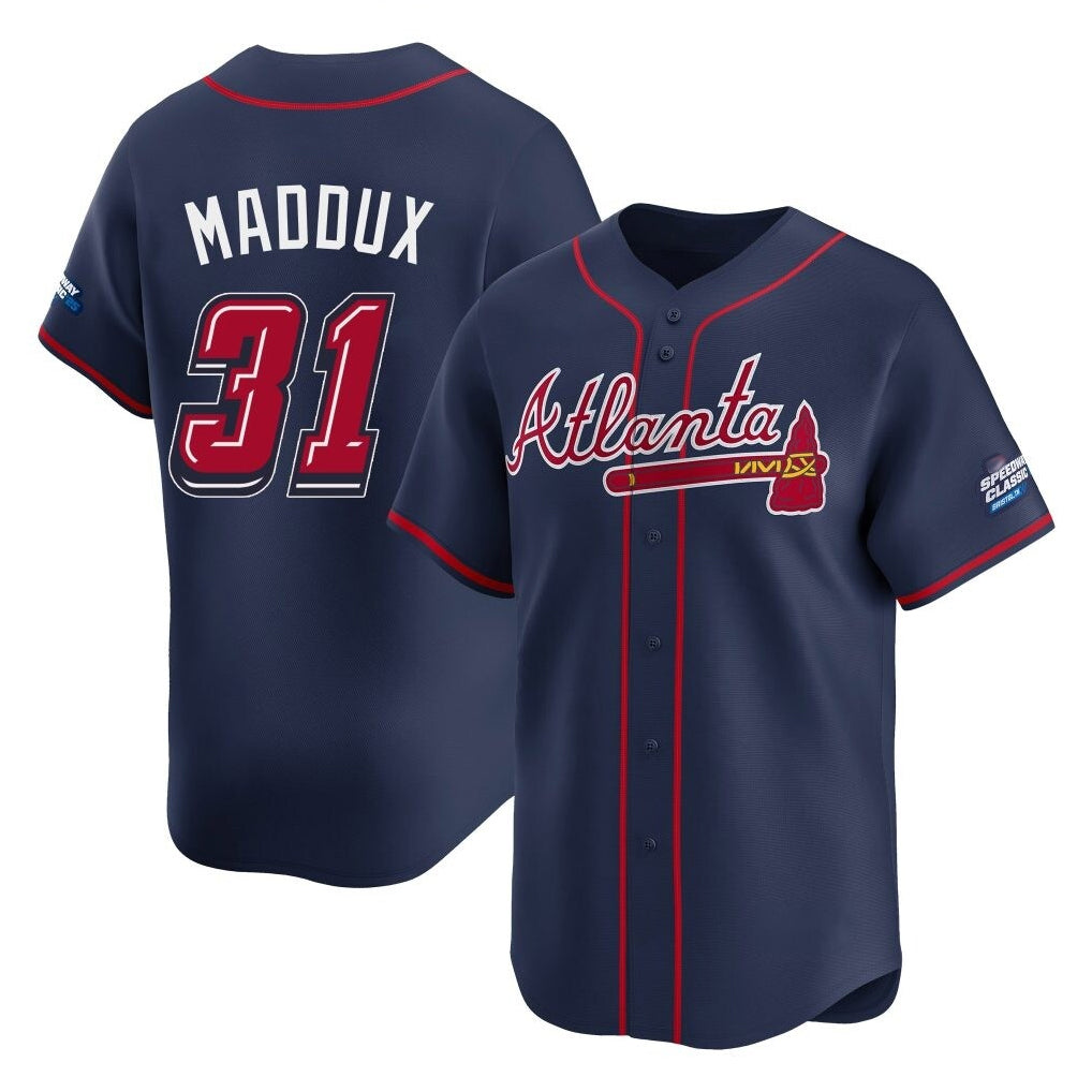 Atlanta Braves #31 Greg Maddux Player Navy HeidiMiller 2025 Speedway Classic Home Game Stitched Jerseys