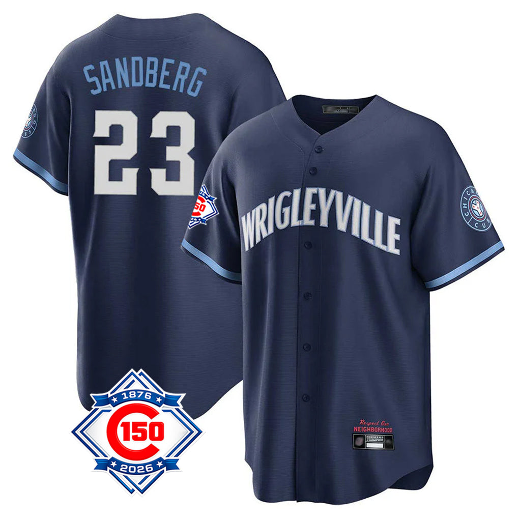 Chicago Cubs #23 Ryne Sandberg Player Navy HeidiMiller 150th Anniversary City Connect Home Game Stitched Jerseys
