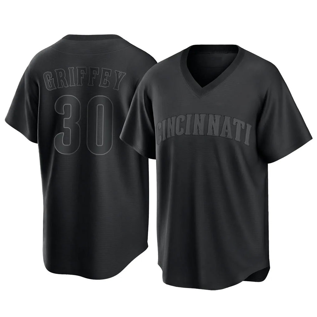 Cincinnati Reds #30 Ken Griffey Player Black HeidiMiller T-shirt Game Home Stitched Jerseys