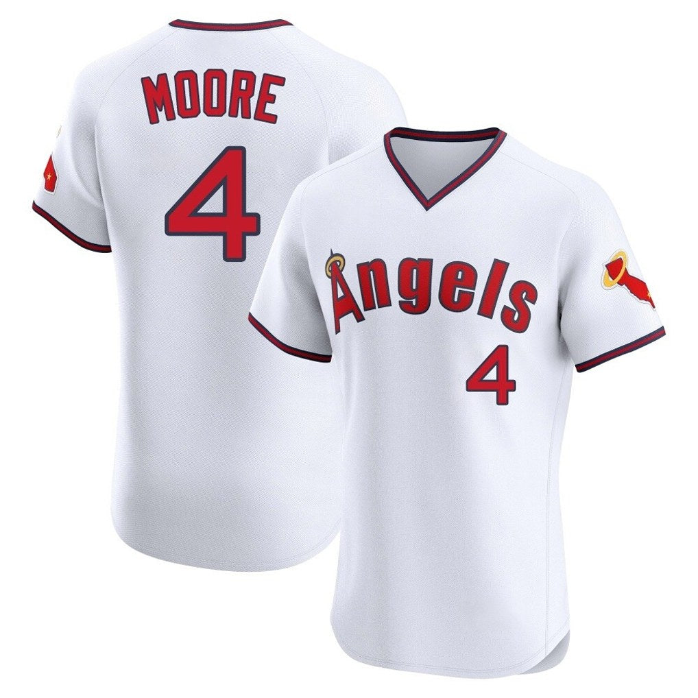 Los Angeles Angels #4 Christian Moore Player White HeidiMiller T-shirt Home Limited Elite Stitched Jerseys
