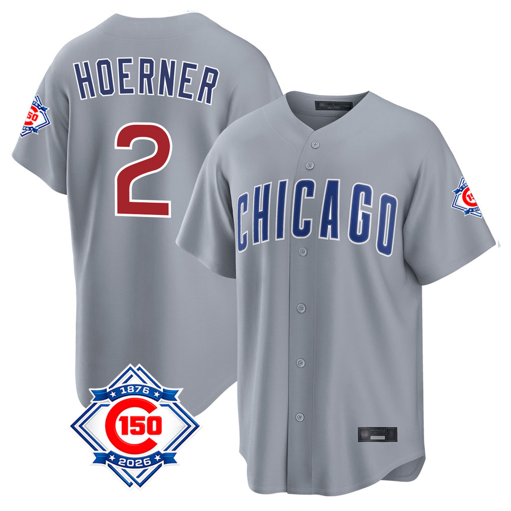 Chicago Cubs #2 Nico Hoerner Player Gray HeidiMiller 150th Anniversary Home Game Stitched Jerseys