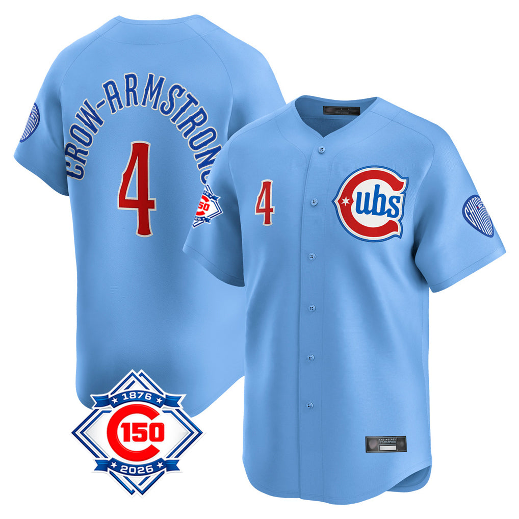 Chicago Cubs #4 Pete Crow-Armstrong Player Light Blue HeidiMiller 150th Anniversary Limited Home Stitched Jerseys