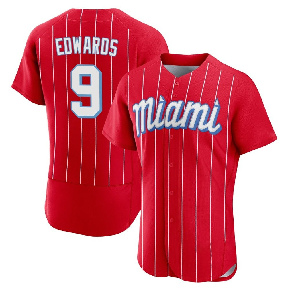 Miami Marlins #9 Xavier Edwards Player Red HeidiMiller City Connect Home Limited Elite Stitched Jerseys