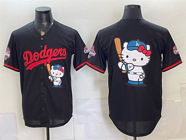Los Angeles Dodgers Team Big Logo Black HeidiMiller Hello Kitty Night 2025 World Series Champions Patch Stitched Jersey