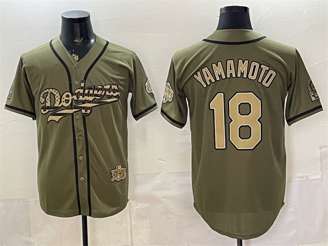 Los Angeles Dodgers #18 Yoshinobu Yamamoto Olive HeidiMiller 2026 Armed Forces Day Stitched Jersey