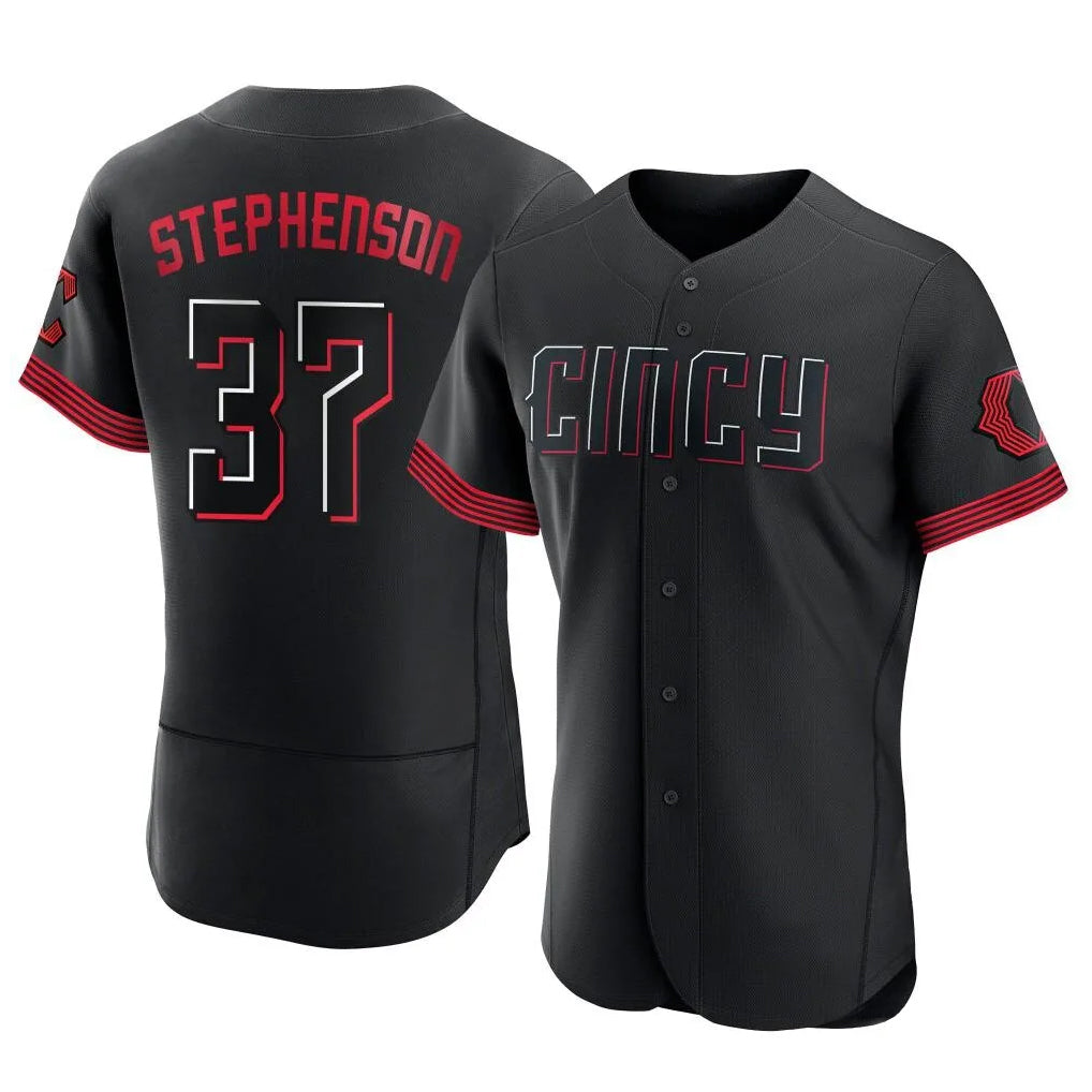 Cincinnati Reds #37 Tyler Stephenson Player Black HeidiMiller City Connect Limited Elite Home Stitched Jerseys