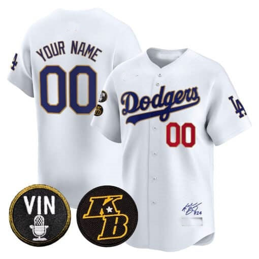 Custom Los Angeles Dodgers Vin Patch & Kobe Bryant Signature Vapor Premier Limited Jersey ¨C White HeidiMiller