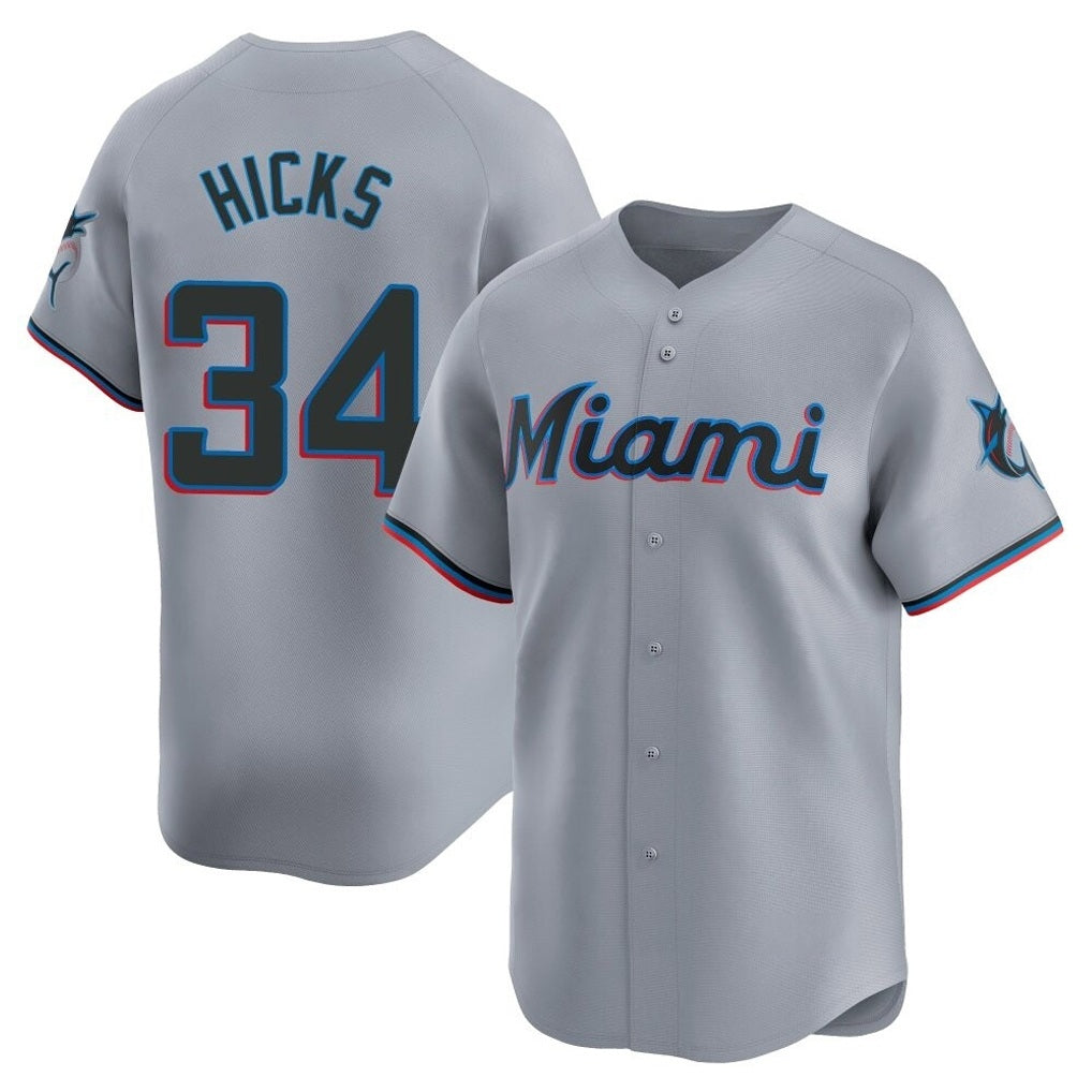 Miami Marlins #34 Liam Hicks Player Gray HeidiMiller Home Limited Stitched Jerseys