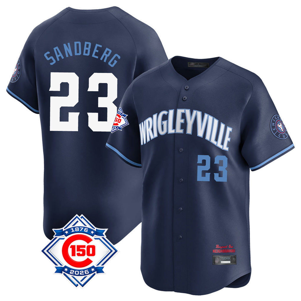 Chicago Cubs #23 Ryne Sandberg Player Navy HeidiMiller City Connect 150th Anniversary Limited Home Stitched Jerseys