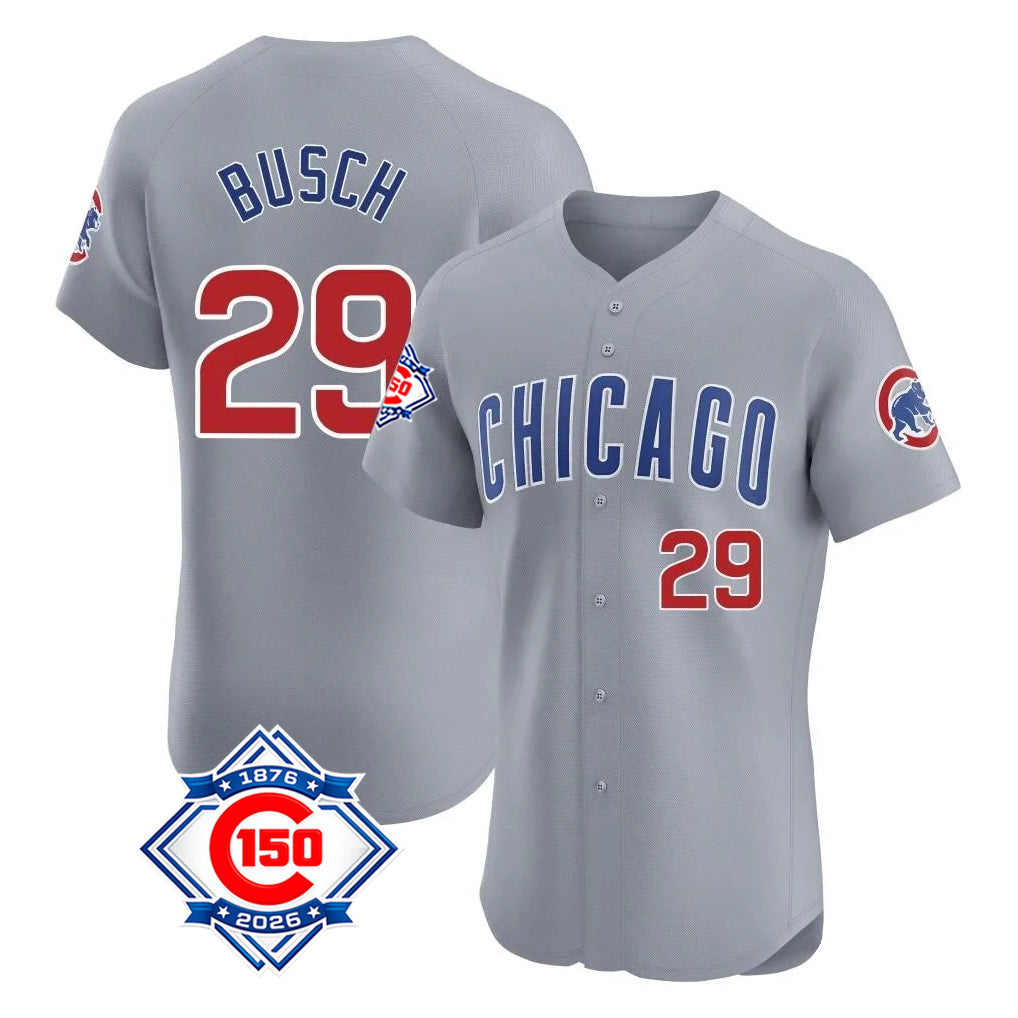 Chicago Cubs #29 Michael Busch Player Gray HeidiMiller Road 150th Anniversary Limited Elite Home Stitched Jerseys