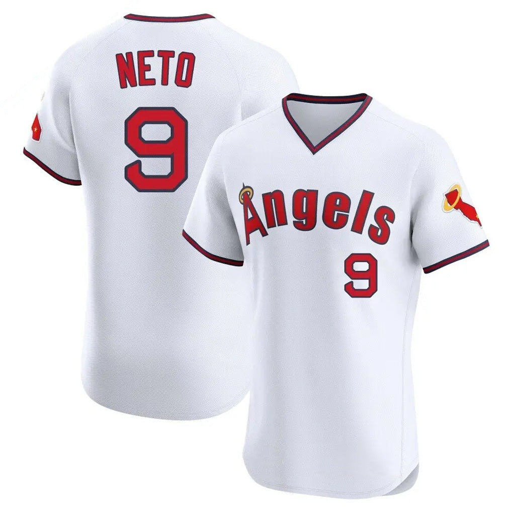 Los Angeles Angels #9 Zach Neto Player White HeidiMiller T-shirt Home Limited Elite Stitched Jerseys