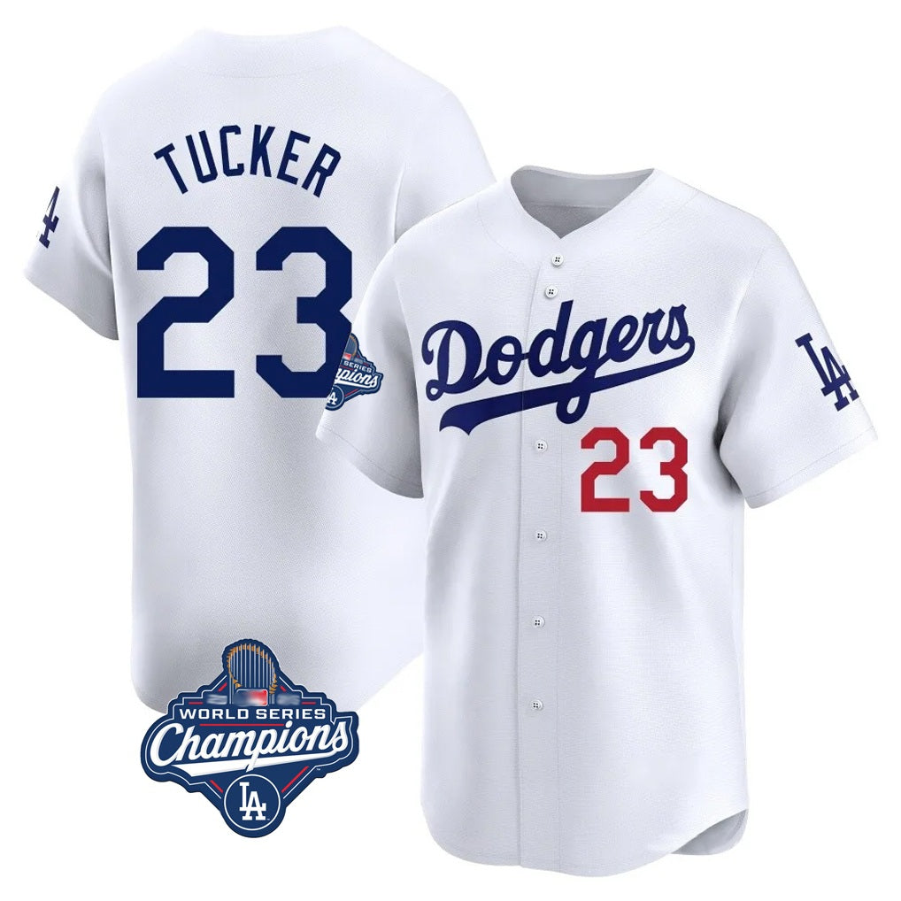 Los Angeles Dodgers #23 Kyle Tucker Player White HeidiMiller World Series Meet Limited Home Stitched Jerseys