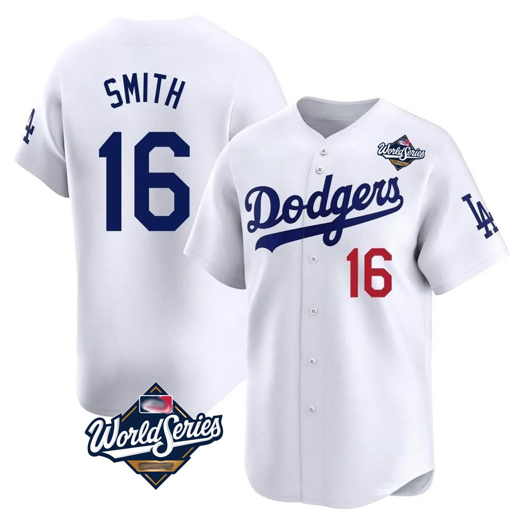 Los Angeles Dodgers #16 Will Smith Player White HeidiMiller World Series Limited Home Stitched Jerseys