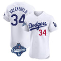 Los Angeles Dodgers #34 Fernando Valenzuela Player White HeidiMiller World Series Meet Limited Elite Home Stitched Jerseys