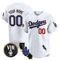 Custom Los Angeles Dodgers Vin & California Patch Gold Trim Vapor Premier Limited Jersey ¨C White HeidiMiller