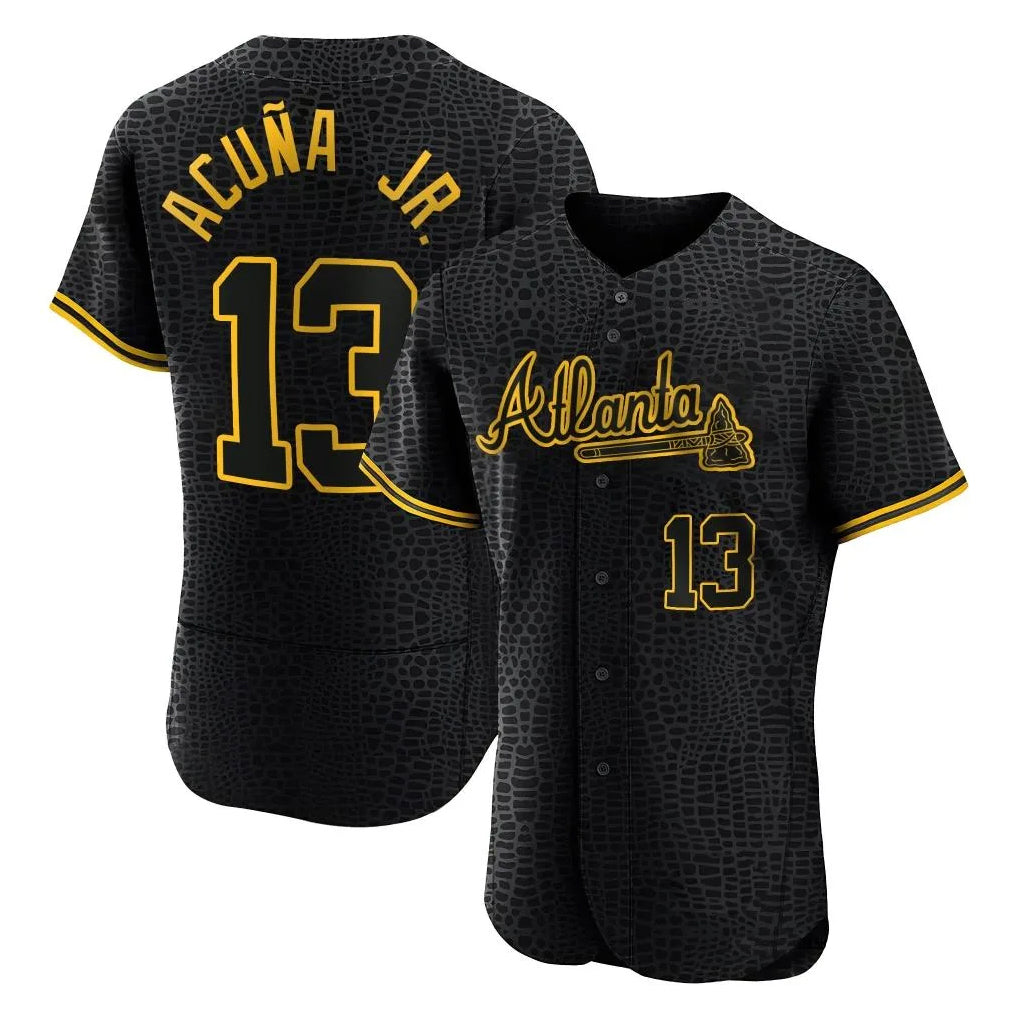 Atlanta Braves #13 Ronald Acuna Jr Player Black HeidiMiller Snake Skin City Limited Elite Home Game Stitched Jerseys