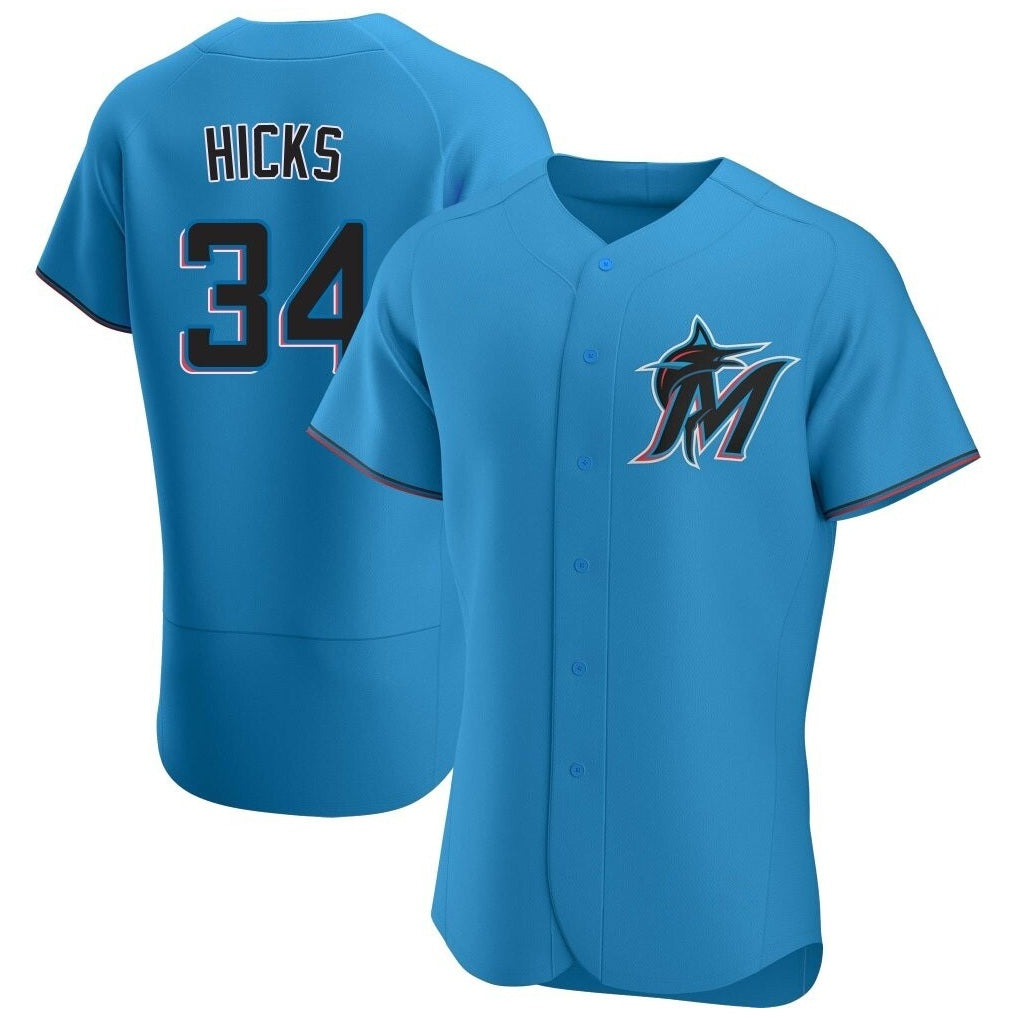 Miami Marlins #34 Liam Hicks Player Blue HeidiMiller Home Limited Elite Stitched Jerseys