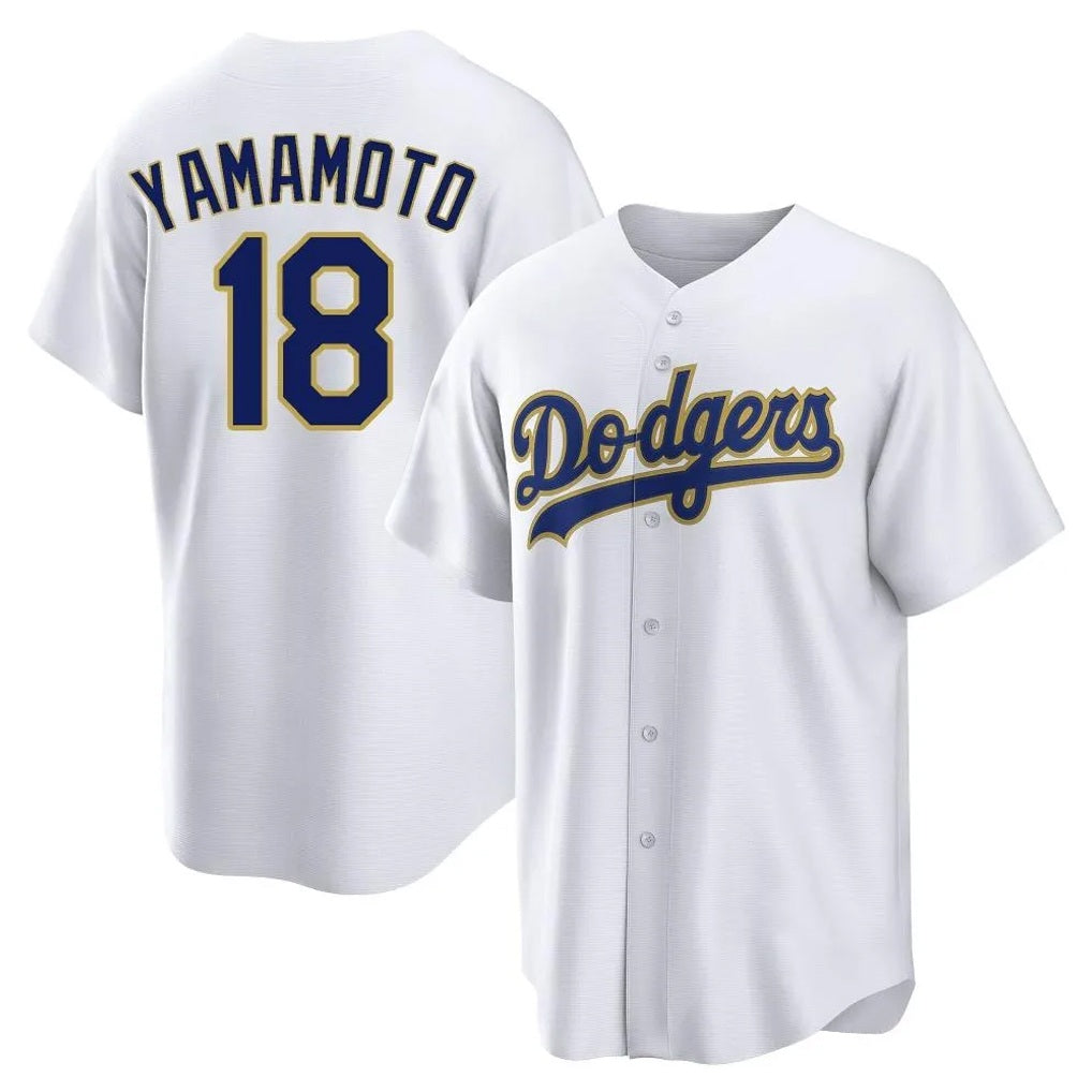 Los Angeles Dodgers #18 Yoshinobu Yamamoto Player Gold White HeidiMiller 2026 Collection Stadium Game Stitched Jerseys