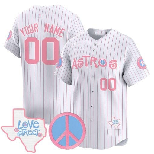 Custom Houston Astros  Love Street & Peace Sign Patch Bubblegum Pink Vapor Premier Limited Jersey ¨C Pinstripe HeidiMiller