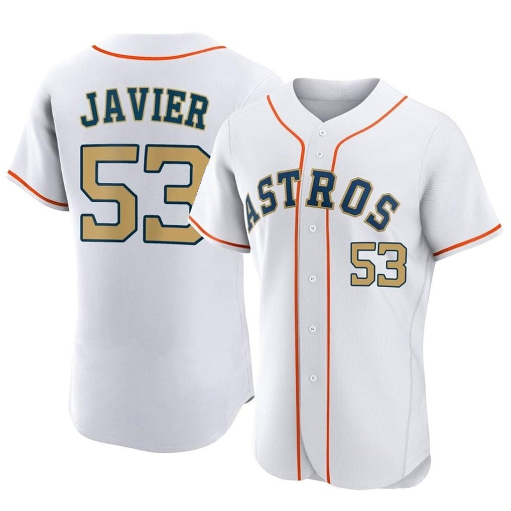 Houston Astros #53 Cristian Javier Player Gold HeidiMiller Collection Limited Elite Home Stitched Jerseys
