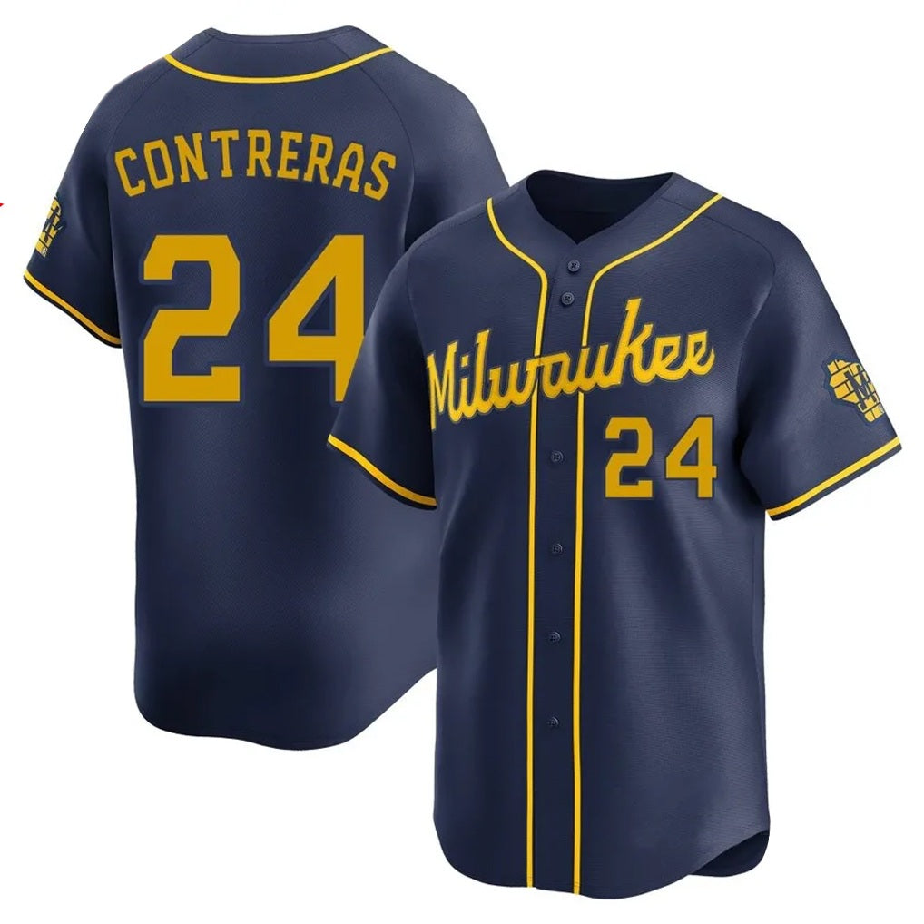 Milwaukee Brewers #24 William Contreras Player Navy HeidiMiller Home Limited Stitched Jerseys