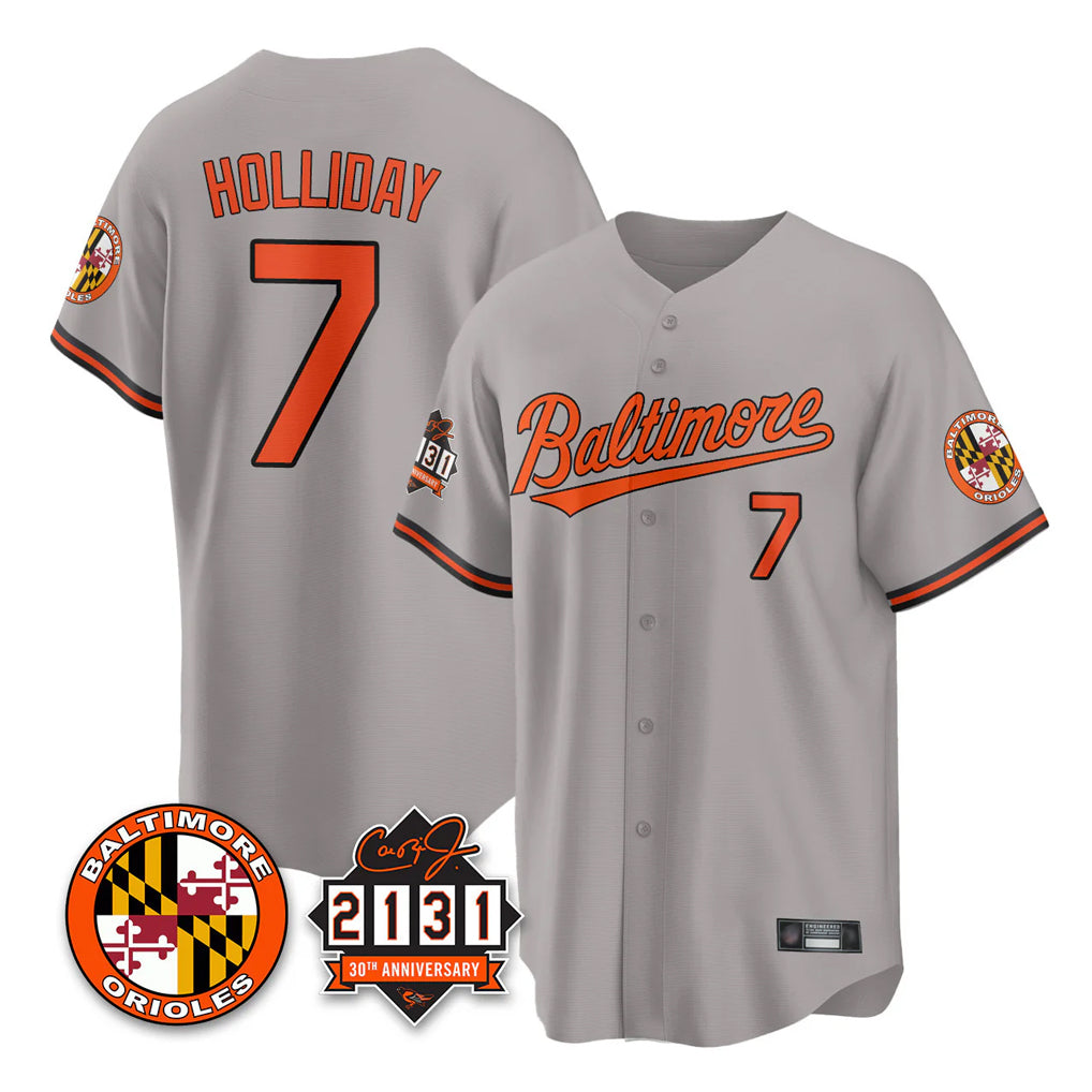 Baltimore Orioles #7 Jackson Holliday Player Gray HeidiMiller 30th Anniversary of 2131 Home Game Stitched Jerseys