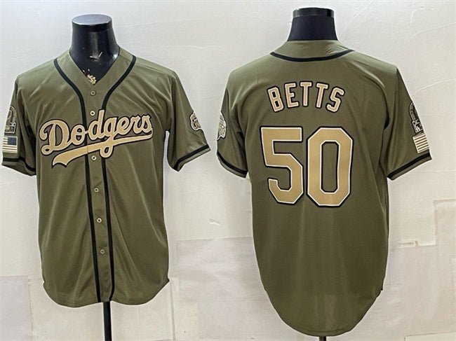 Los Angeles Dodgers #50 Mookie Betts Olive HeidiMiller 2026 Armed Forces Day Stitched Jersey 2