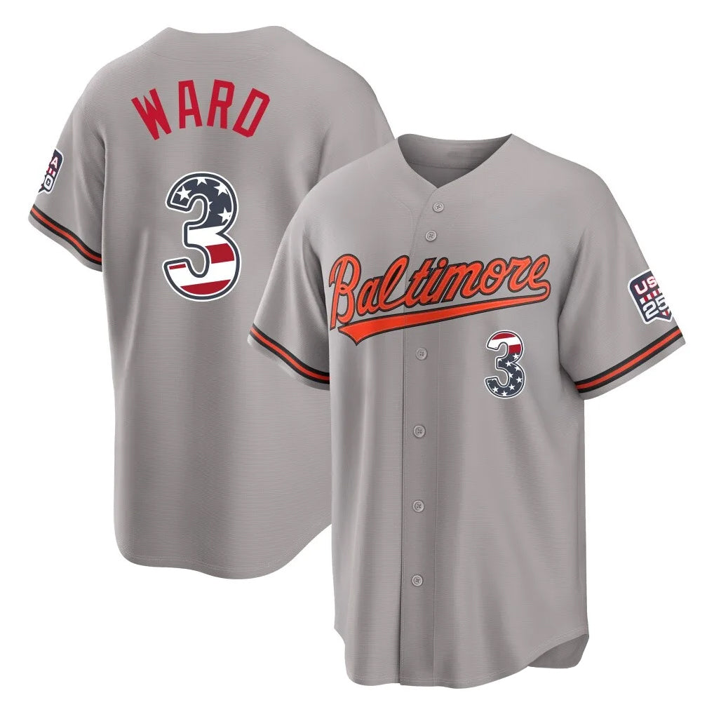 Baltimore Orioles #3 Taylor Ward Player Gray HeidiMiller USA 250 Fourth of July Home Game Stitched Jerseys
