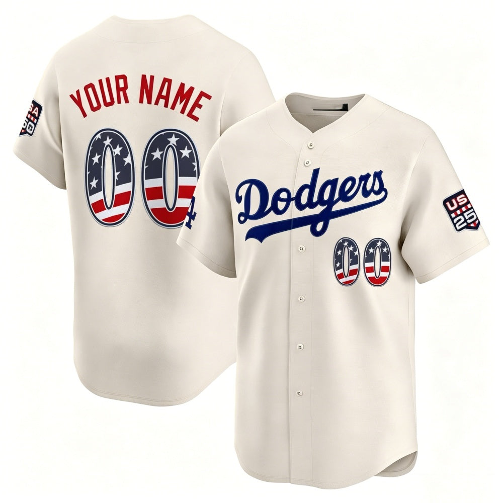 Custom Los Angeles Dodgers Cream HeidiMiller USA 250 Fourth of July Limited Stitched Jersey