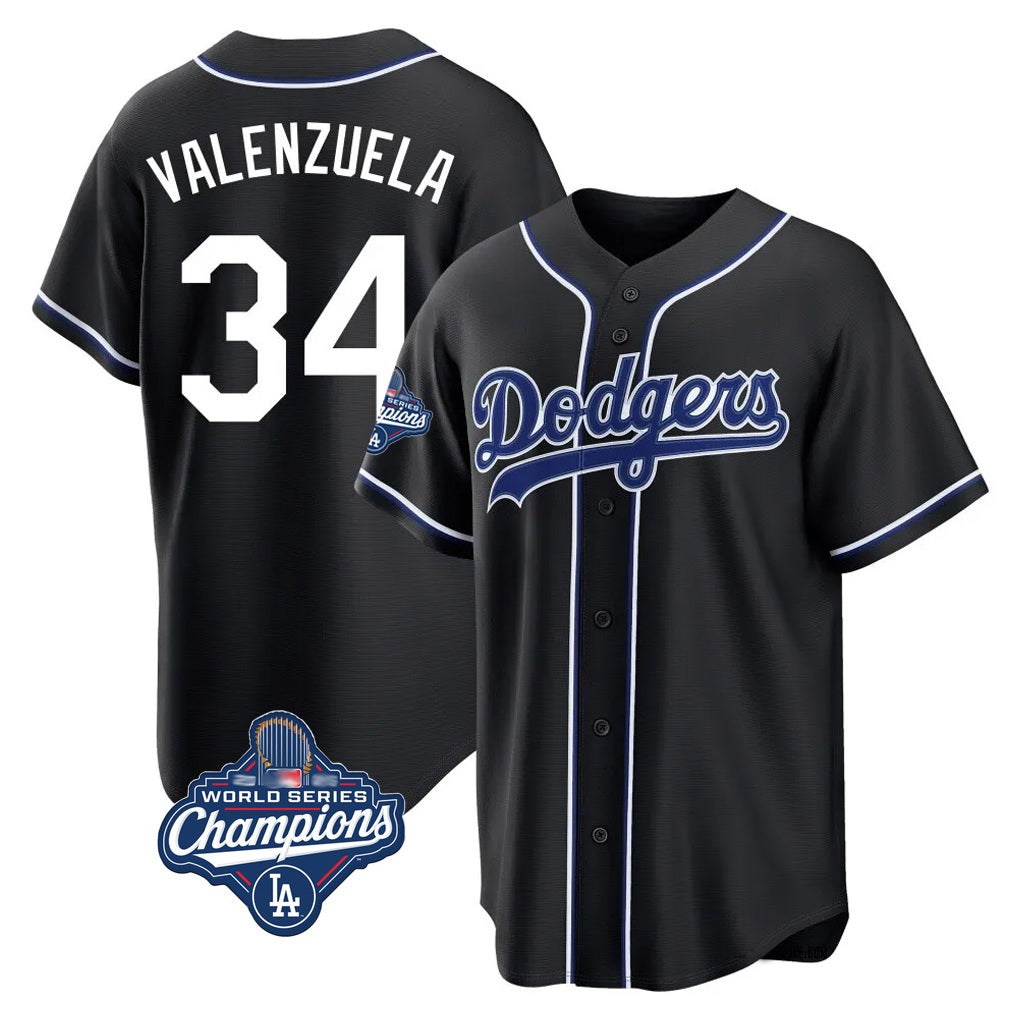 Los Angeles Dodgers #34 Fernando Valenzuela Player Black HeidiMiller World Series Meet Carbon Limited Home Stitched Jerseys