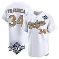 Los Angeles Dodgers #34 Fernando Valenzuela Player White Gold HeidiMiller World Series Collection Limited Home Stitched Jerseys