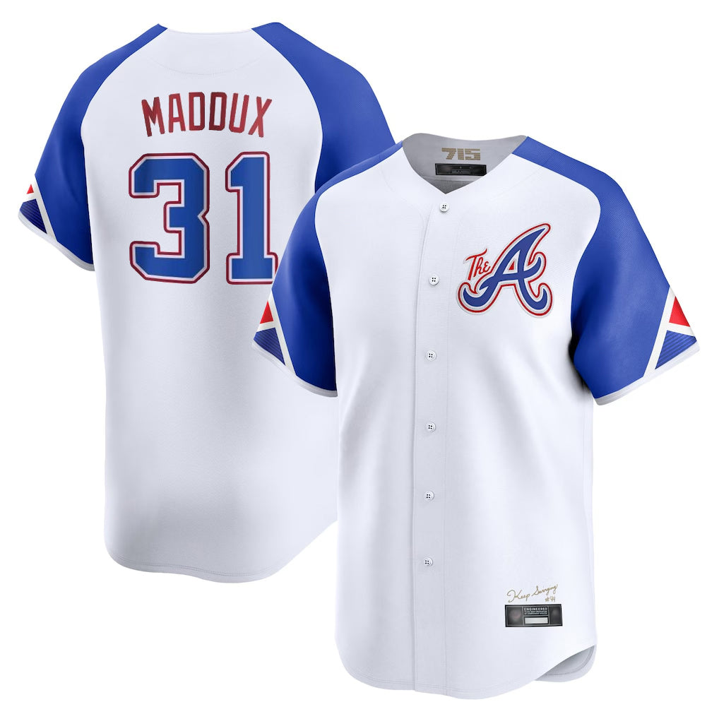 Atlanta Braves #31 Greg Maddux Player White HeidiMiller City Connect Limited Home Game Stitched Jerseys