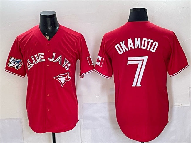 Toronto Blue Jays #7 Kazuma Okamoto Red HeidiMiller 50 Seasons Patch Stitched Jersey
