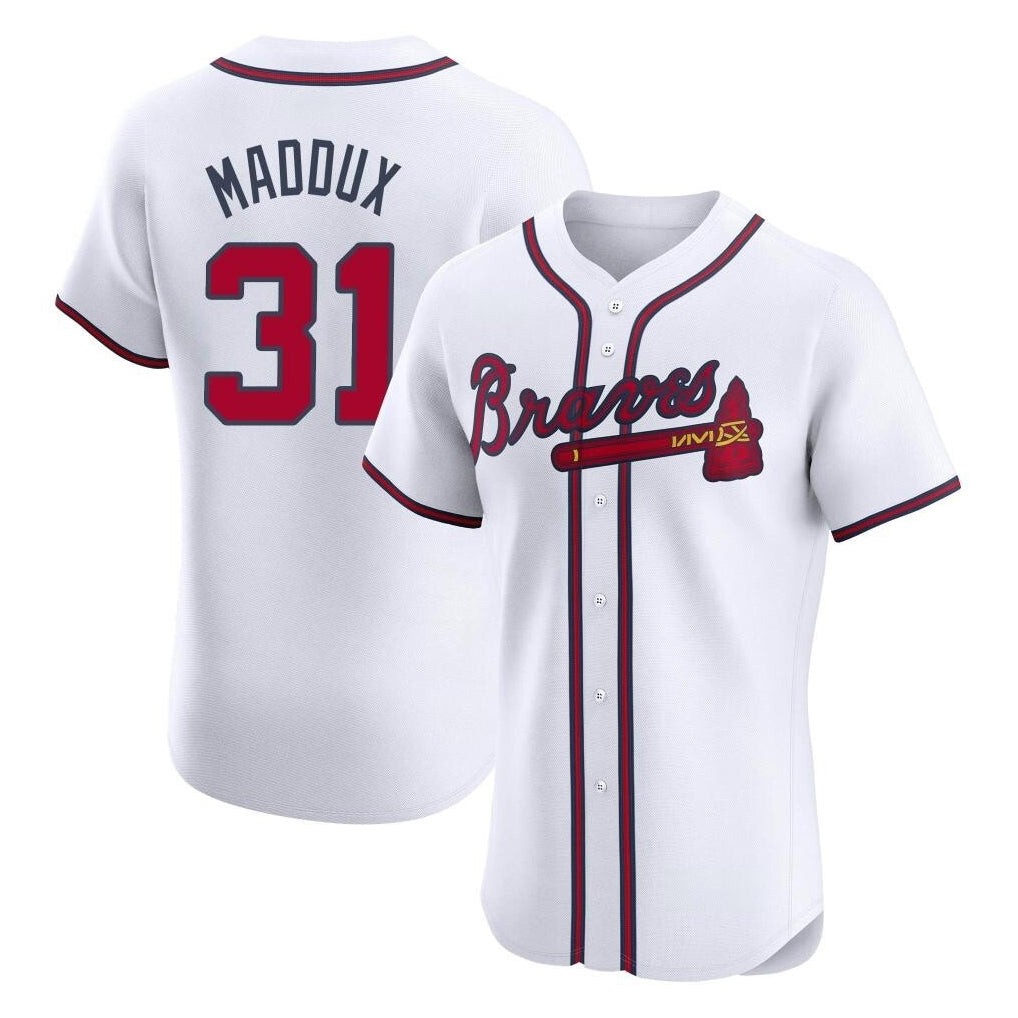 Atlanta Braves #31 Greg Maddux Player White HeidiMiller Limited Elite Home Game Stitched Jerseys