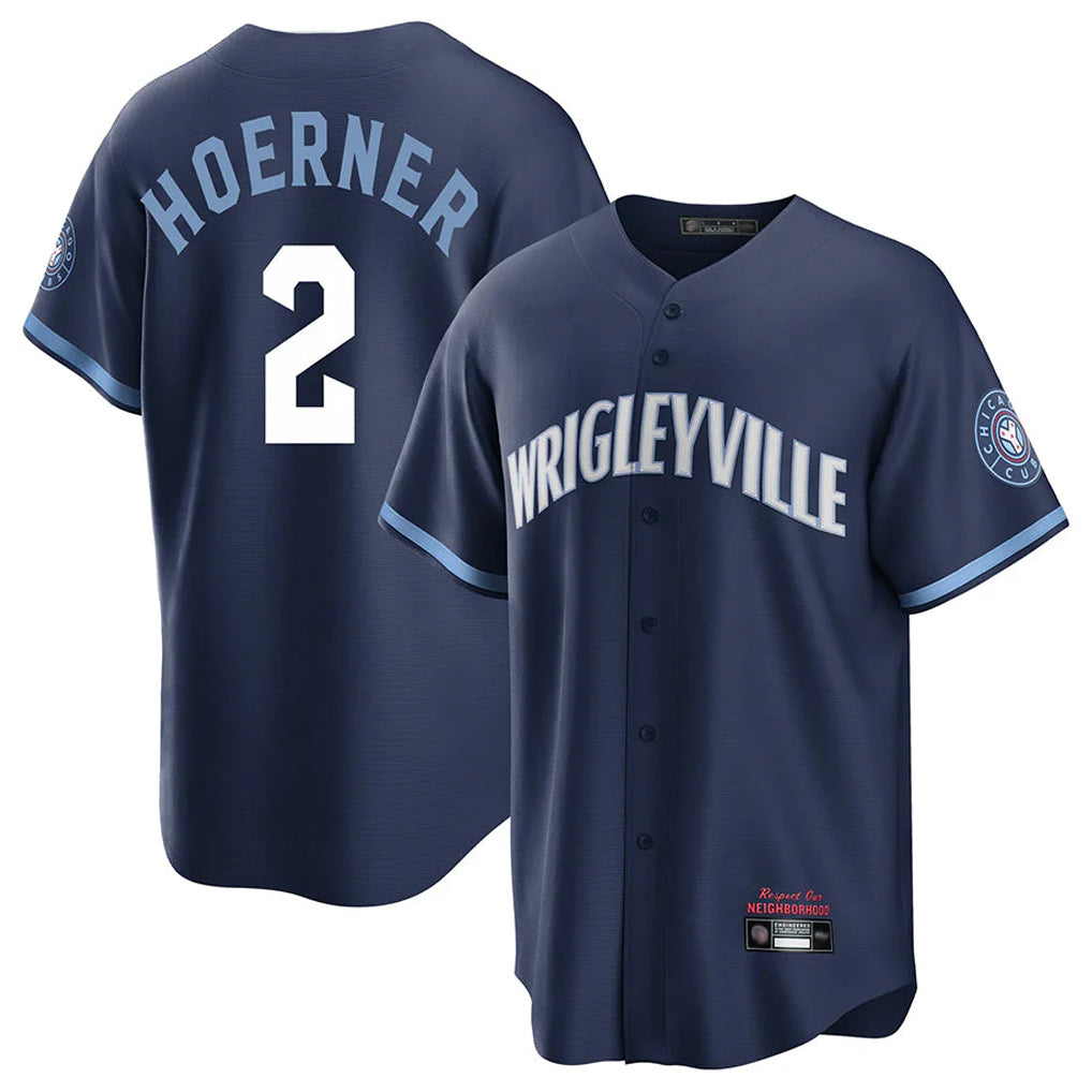 Chicago Cubs #2 Nico Hoerner Player Navy HeidiMiller City Connect Home Game Stitched Jerseys