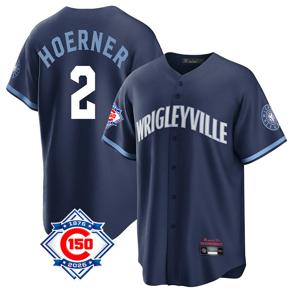 Chicago Cubs #2 Nico Hoerner Player Navy HeidiMiller 150th Anniversary City Connect Home Game Stitched Jerseys