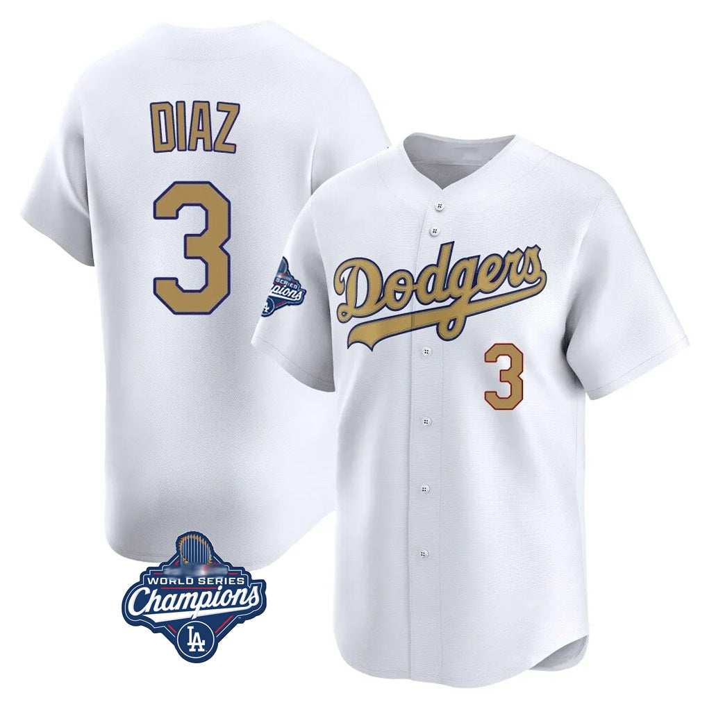 Los Angeles Dodgers #3 Edwin D¨ªaz Player Gold HeidiMiller World Series Meet Collection Limited Home Stitched Jerseys