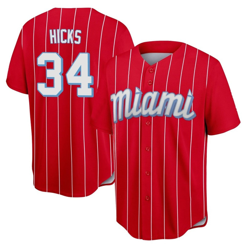 Miami Marlins #34 Liam Hicks Player Red HeidiMiller City Connect Home Game Stitched Jerseys
