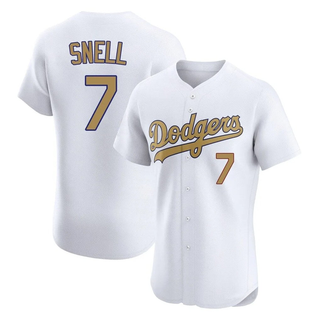 Los Angeles Dodgers #7 Blake Snell Player Gold HeidiMiller Limited Elite Home Stitched Jerseys