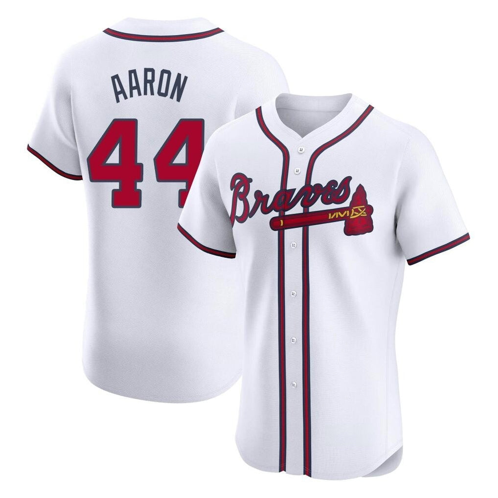 Atlanta Braves #44 Hank Aaron Player White HeidiMiller Limited Elite Home Game Stitched Jerseys